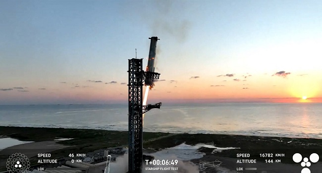 SpaceX ‘Catches’ First Ever Megarocket Booster After Test Flight